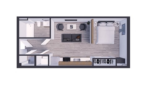 Pet-Friendly Apartments In Miami Beach, FL – The Anamar at Collins Park – 3D Floorplan of our 1 bedroom, 1 bathroom 501-513 Sq. Ft. Apartment